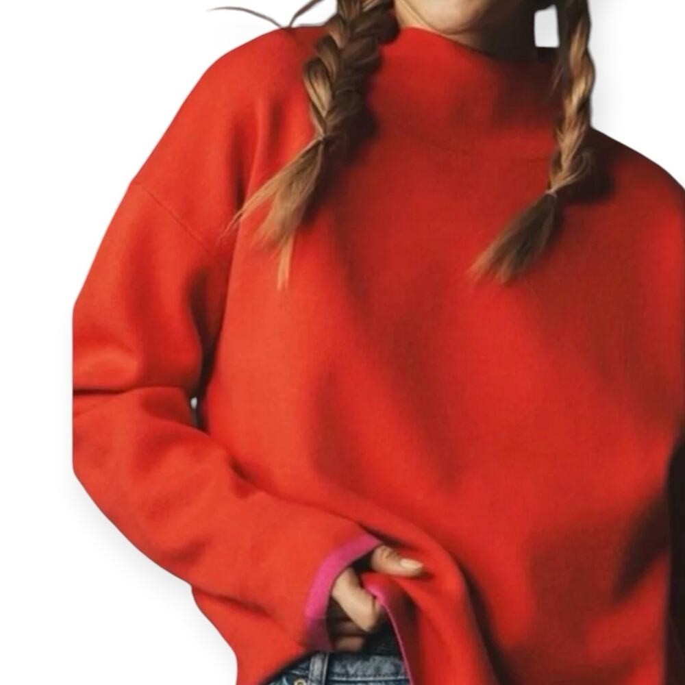 Anthropologie Maeve Orange Boxy Mock Neck Sweater Size Small